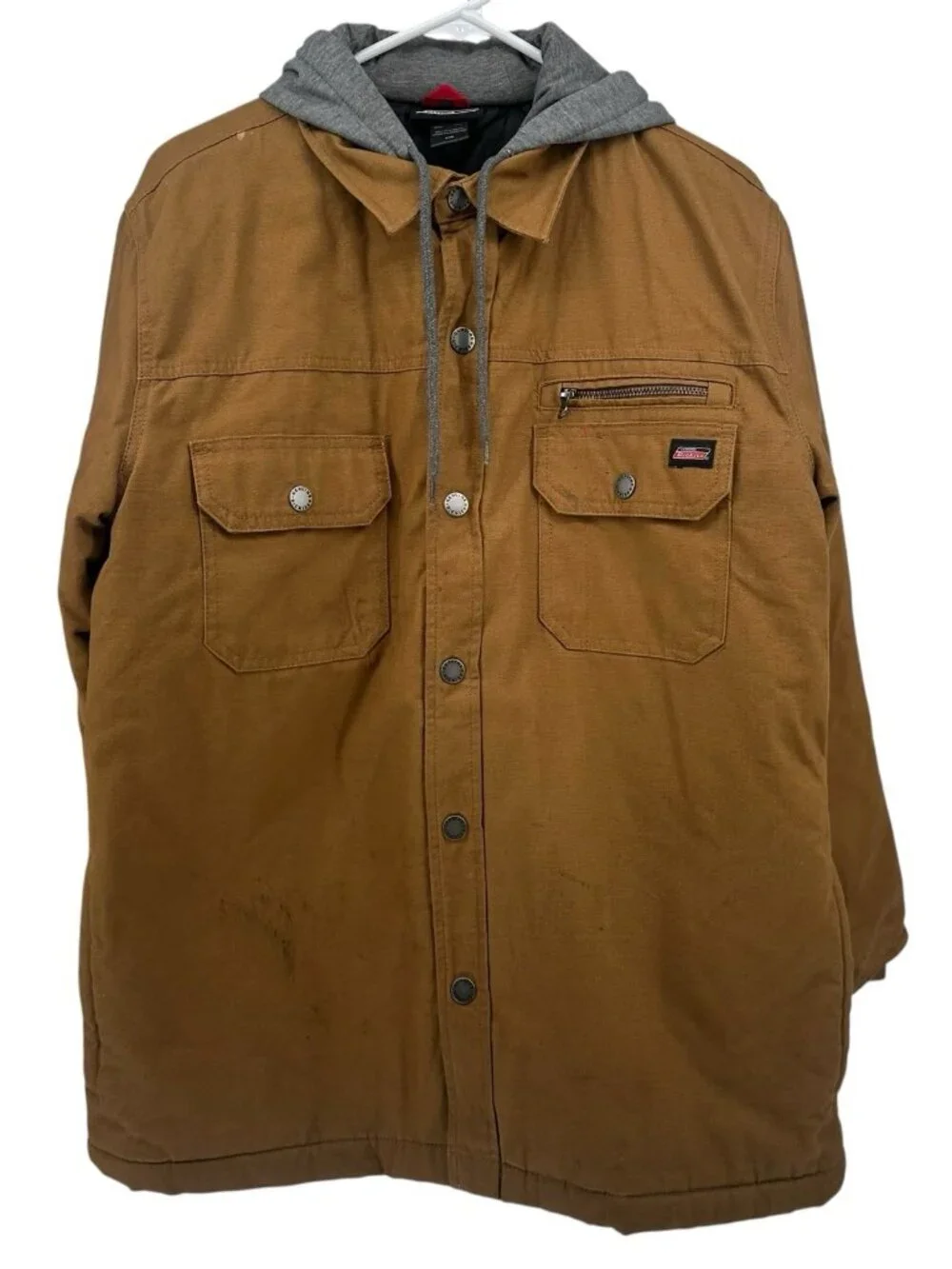 Dickies Jacket Mens M Brown Duck Canvas Hooded Coat Workwear Full Zip Adult